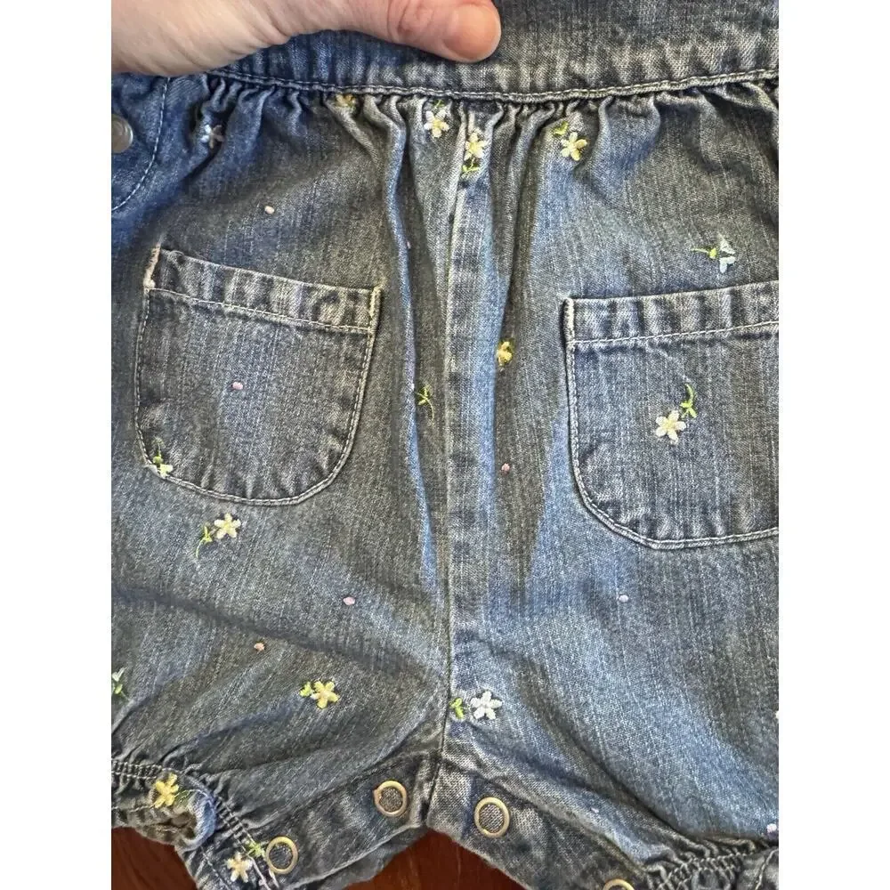 Vintage Baby Girls Carters Jean Shortie Romper Embroidered 6 Months